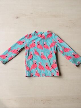 Flamingos Rash Guard Swim Top Aqua Pink Beach Tropical Cute Summer